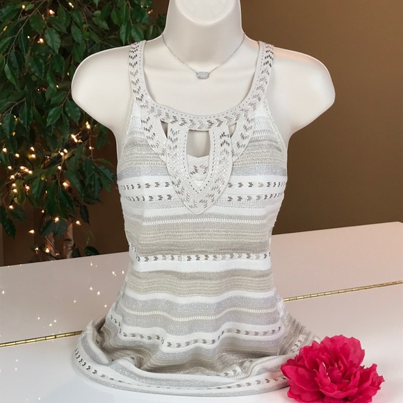 White House Black Market Tops - WHITE HOUSE BLACK MARKET SILVER,GOLD SPARKLY TOP S